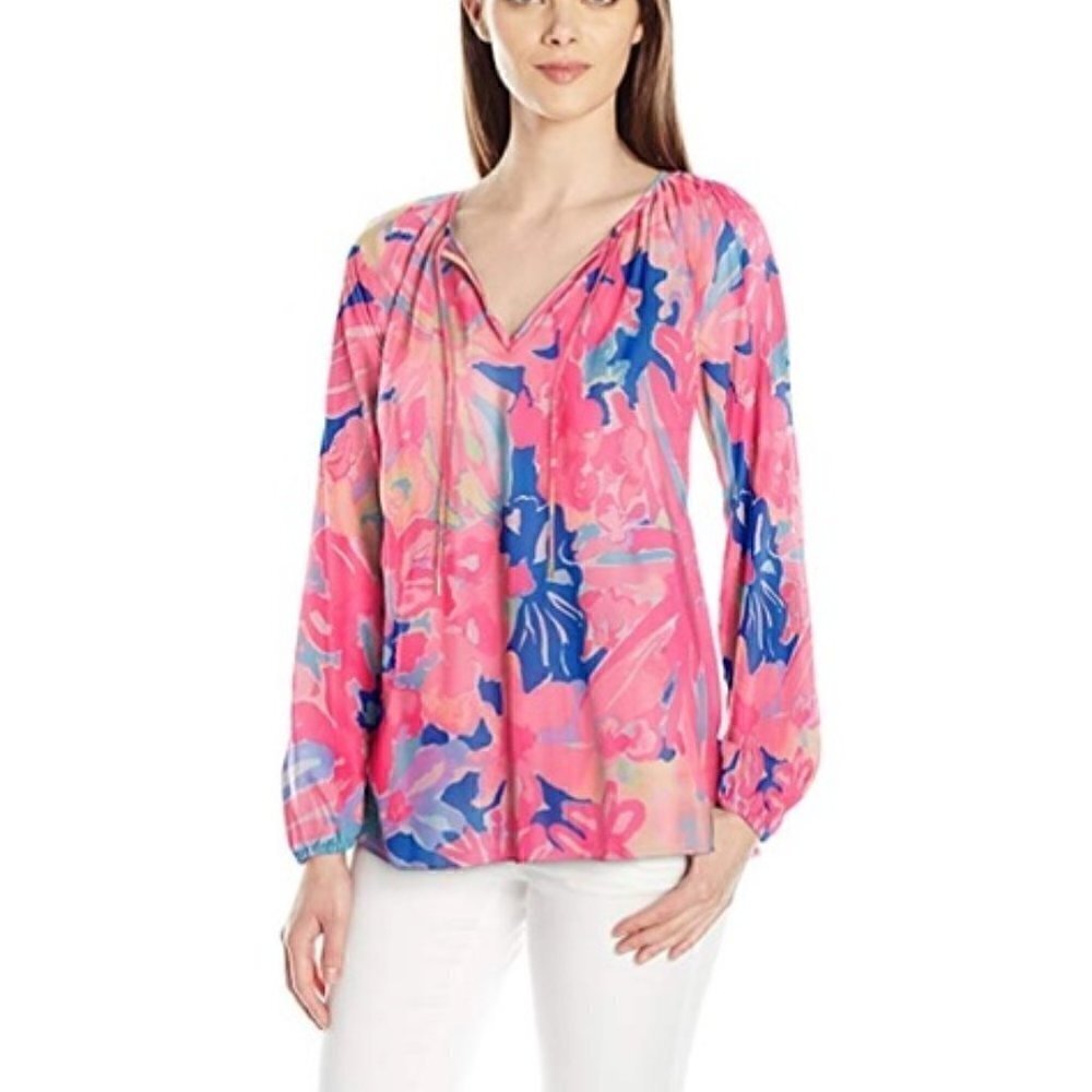 Lilly Pulitzer | Willa Top Playa Hermosa Floral Popover Blouse Size S - Picture 2 of 14
